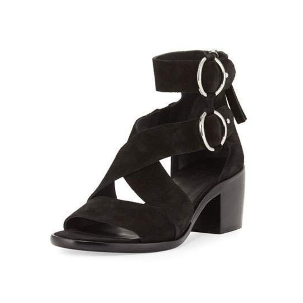 Rag & Bone Mari black suede strap stacked heel sandals 39